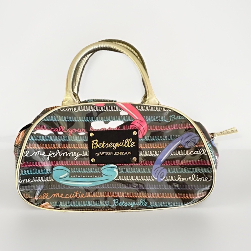 Betseyville Betsey Johnson Phone Print Plastic Satchel Purse Y2K Retro Handbag